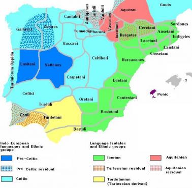 Mapa etnograficzno-językowa Półwyspu Iberyjskiego w 200 r. p. n. e.