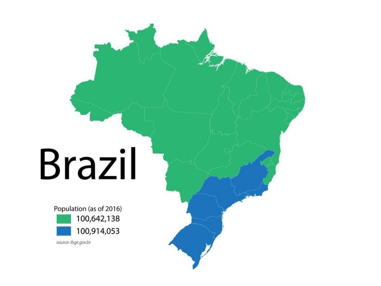 Brazylia podzielona na dwa obszary zamieszkiwane przez 100 mln ludności, 2016