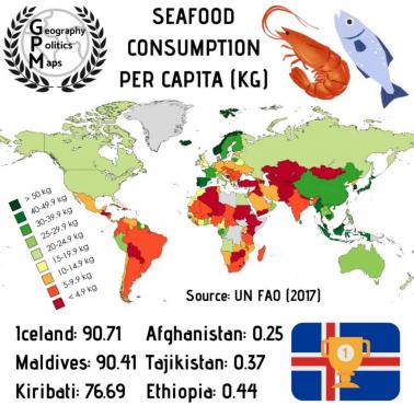 Konsumpcja ryb i owoców morza w przeliczeniu na mieszkańca w kg w 2017 roku