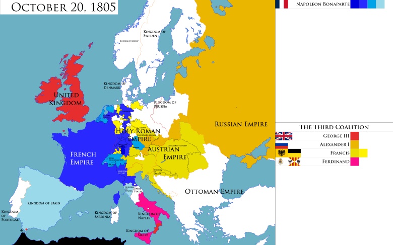 Strategiczna mapa Europy 1805 roku (Bitwa pod Trafalgarem)