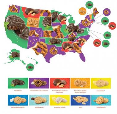 Najpopularniejsze harcerskie ciasteczka w każdym stanie Stanów Zjednoczonych