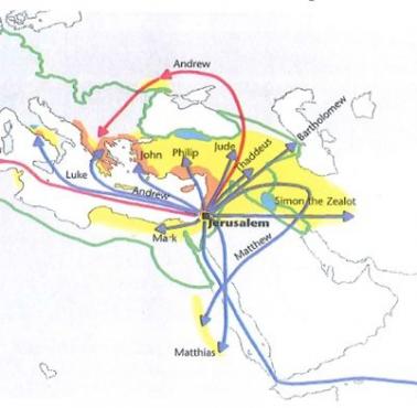 Prawdopodobne szlaki, które przemierzali uczniowie Jezusa