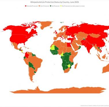 Status ochrony edycji artykułu w Wikipedii według kraju, 2025