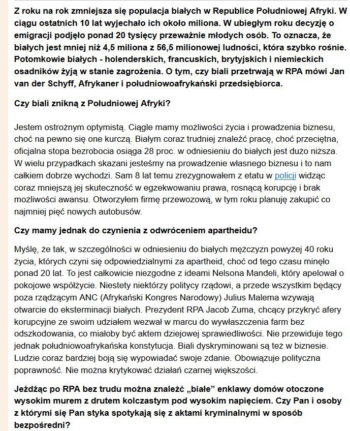 Nowy apartheid – coraz mniej białych w RPA. Opowieść Bura