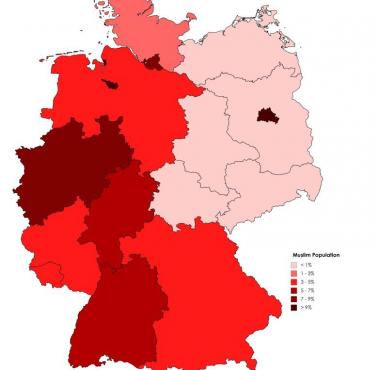 Procent muzułmanów w poszczególnych niemieckich landach