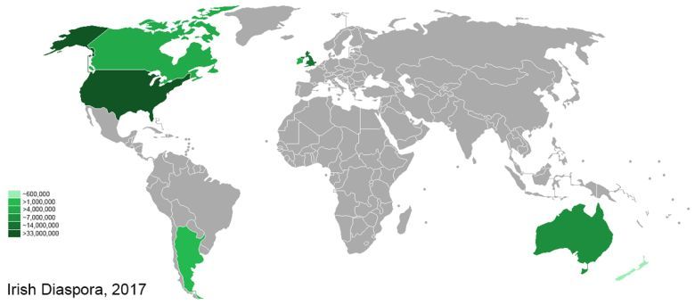 Irlandzka diaspora w poszczególnych państwach świata, 2017
