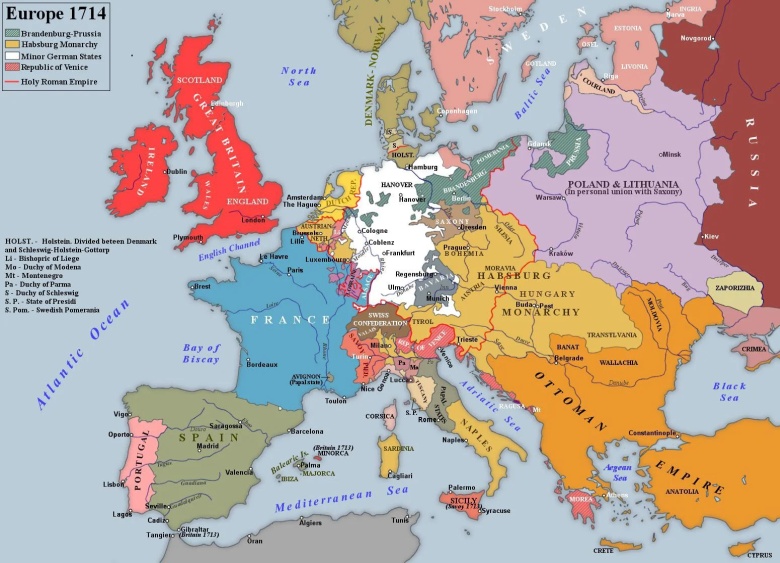 Wyniki wojny o sukcesję hiszpańską w Europie 1700-1714 (animacja)