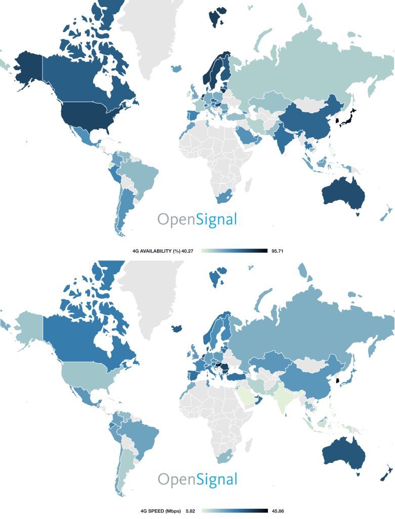 Mapa dostępności i prędkości internetu w technologii 4G, listopad 2016