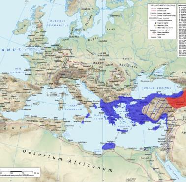 Mapa greckojęzycznych i ormiańskojęzycznych obszarów w Cesarstwie Rzymskim, 125 rok n.e.