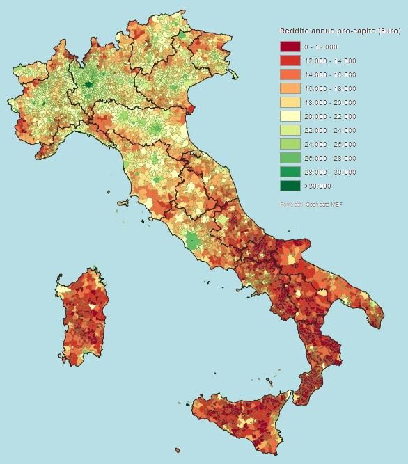 PKB na mieszkańca w włoskich gminach