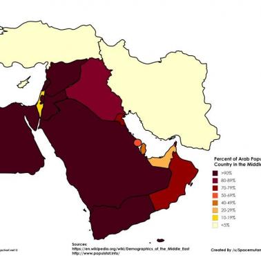 Odsetek ludności arabskiej w poszczególnych krajach Bliskiego Wschodu