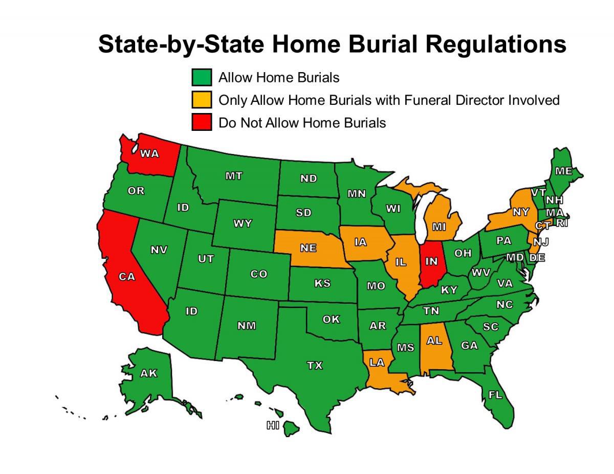 Legalność pochówku domowego według stanu USA
