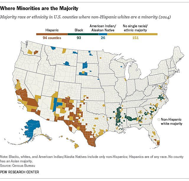 Powiaty USA, gdzie większość stanowią mniejszości rasowe i etniczne, 2014
