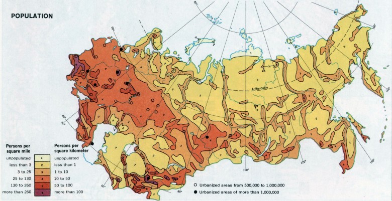 Mapa gęstości zaludnienia ZSRR, 1968