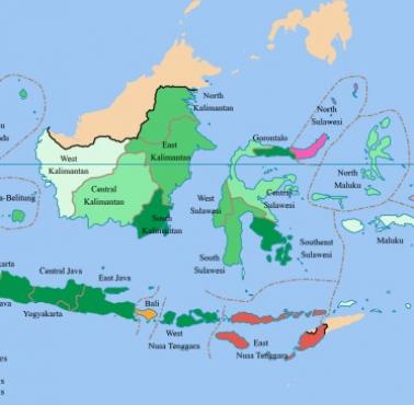 Najczęściej praktykowana religia w poszczególnych prowincjach Indonezji