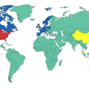 Świat podzielony na cztery grupy według PKB w odniesieniu do grupy ludzi, która je wytwarza