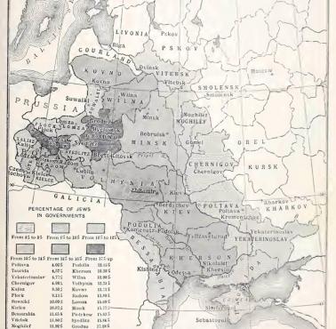 Mapa przedstawiająca odsetek Żydów w Kongresówce, Herman Rosenthal, 1905