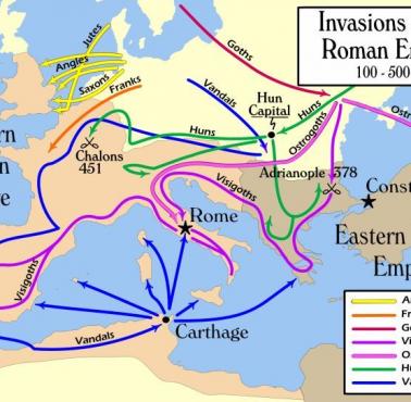 Barbarzyńskie inwazje, które nawiedzały i w końcu zniszczyły Cesarstwo Rzymskie, 100-500 n.e.