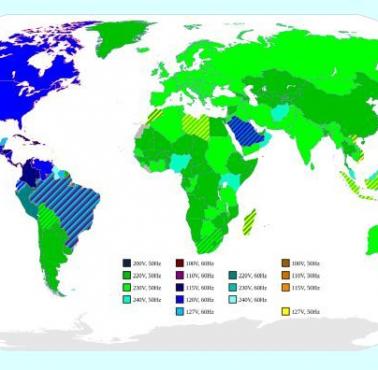 Napięcie w gniazdkach w poszczególnych państwach świata