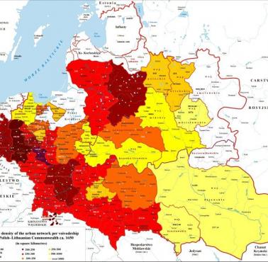 Gęstość zaludnienia województw Rzeczypospolitej Obojga Narodów w 1650 roku