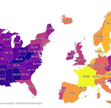Współczynnik otyłości według stanu USA i w Europie, 2024