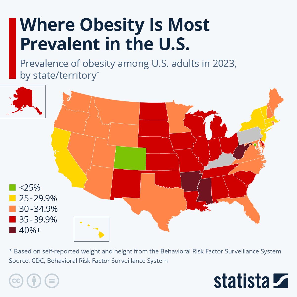 Współczynnik otyłości z podziałem na stany USA, 2023