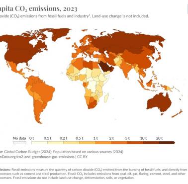 Emisja CO2 na osobę na świecie w 2023 roku