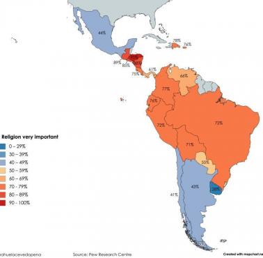 Odsetek osób w Ameryce Łacińskiej uważających, że religia jest dla nich "bardzo ważna" 
