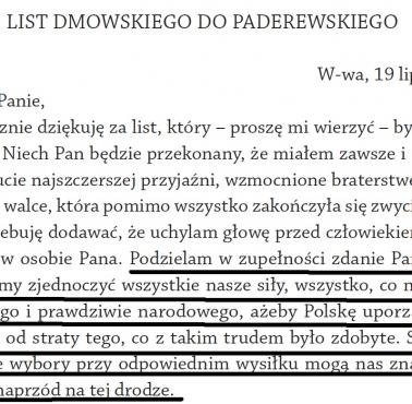 Z listu Romana Dmowskiego do Ignacego Paderewskiego, 19 VII 1922