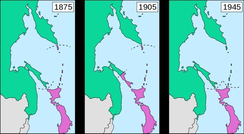Sachalin i Wyspy Kurylskie w 1875 r. (Traktat Petersburski), 1905 r. (Traktat Porsmouth) i 1945 r. (II wojna światowa)