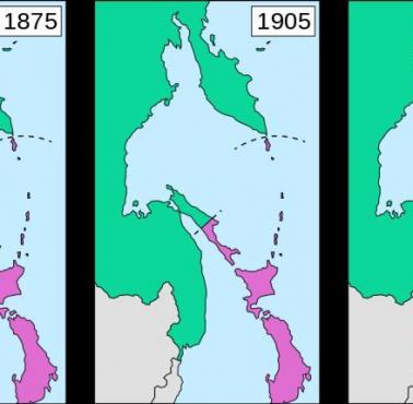 Sachalin i Wyspy Kurylskie w 1875 r. (Traktat Petersburski), 1905 r. (Traktat Porsmouth) i 1945 r. (II wojna światowa)