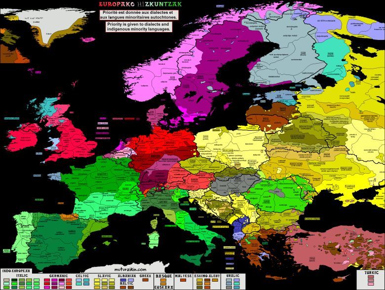 Mapa językowa Europy (różnorodność językowa)