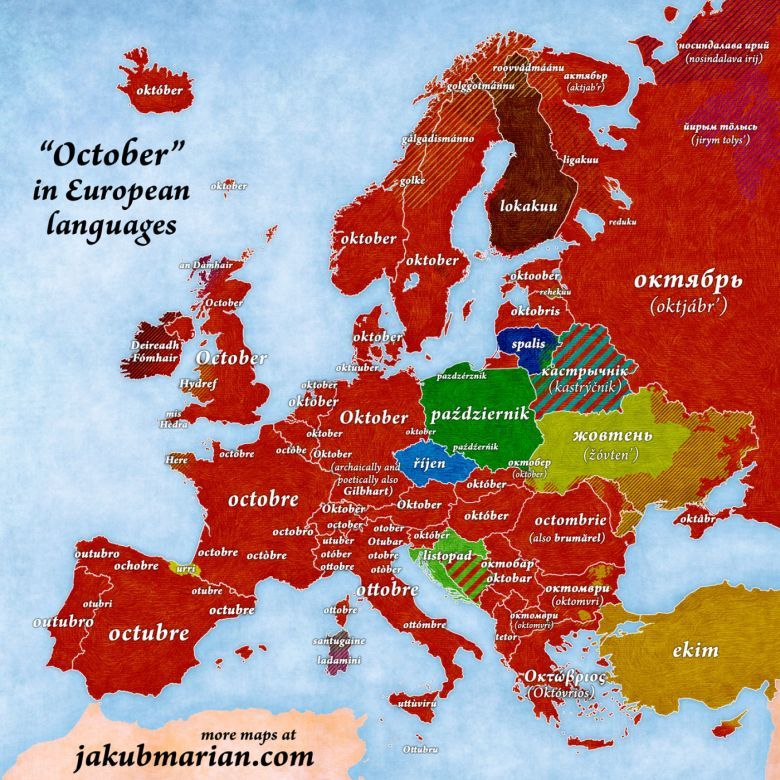 Słowo październik w różnych europejskich językach