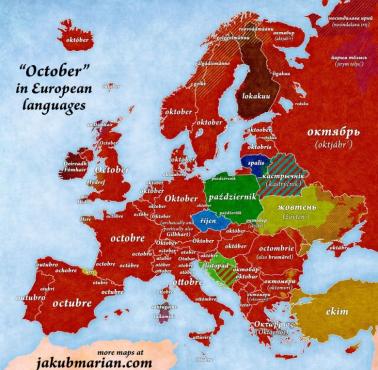Słowo "październik" w różnych europejskich językach