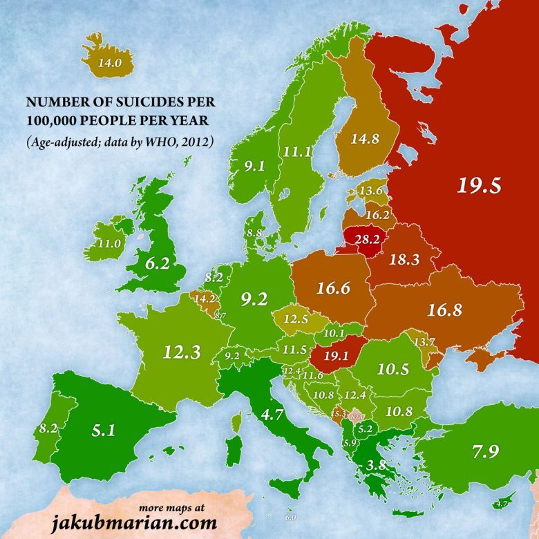 Samobójstwa w Europie, 2012