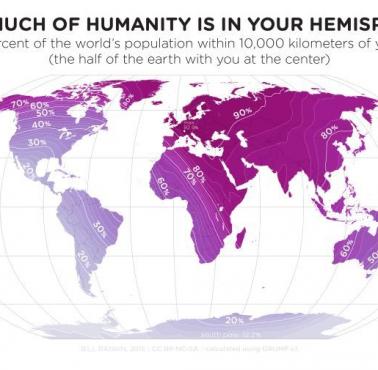 Procent ludności świata w odległości 10.000 km od ciebie