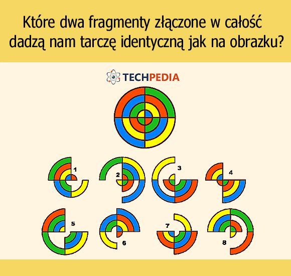 Które dwa fragmenty złączone w całość dadzą nam tarczę identyczną jak na obrazku?