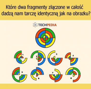 Które dwa fragmenty złączone w całość dadzą nam tarczę identyczną jak na obrazku?