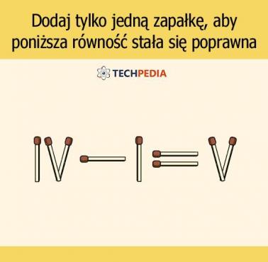 Dodaj tylko jedną zapałkę, aby poniższa równość stała się poprawna