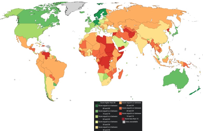Wskaźnik postrzegania korupcji (Corruption Perceptions Index), 2020