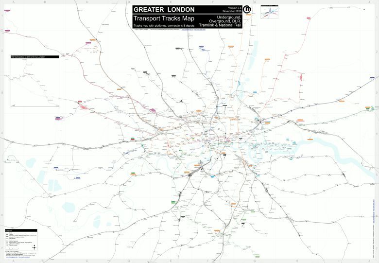 Szczegółowa mapa transportowa londyńskiej aglomeracji