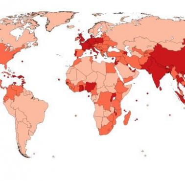 Kraje i terytoria według gęstości zaludnienia (w porównaniu do średniej światowej, z wyłączeniem Antarktydy)