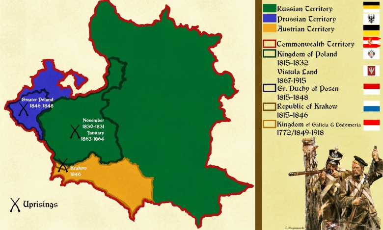 Terytoria byłej I RP (Królestwo Polskie, Wielkie Księstwo Litewskie) po wojnach napoleońskich od 1815 roku