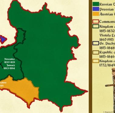 Terytoria byłej I RP (Królestwo Polskie, Wielkie Księstwo Litewskie) po wojnach napoleońskich od 1815 roku