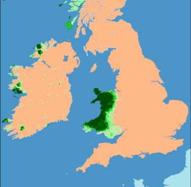 Mapa języków celtyckich na Wyspach Brytyjskich