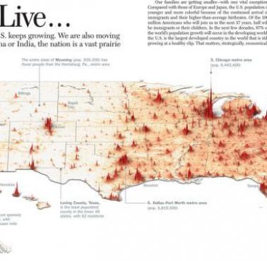 Topograficzna mapa gęstości zaludnienia Stanów Zjednoczonych