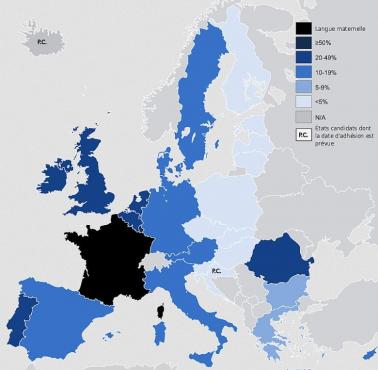 Znajomość języka francuskiego w poszczególnych europejskich krajach