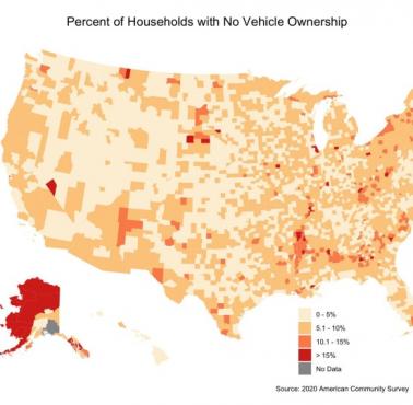 Odsetek amerykańskich (USA) gospodarstw domowych nieposiadających samochodu, 2020