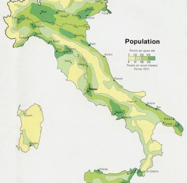 Gęstość zaludnienia Włoch w 1972 roku