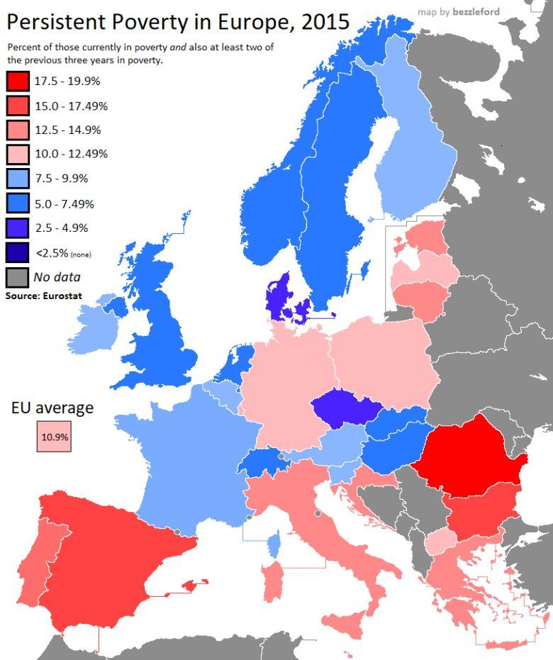 Poziom ubóstwa w Europie, Eurostat, 2015